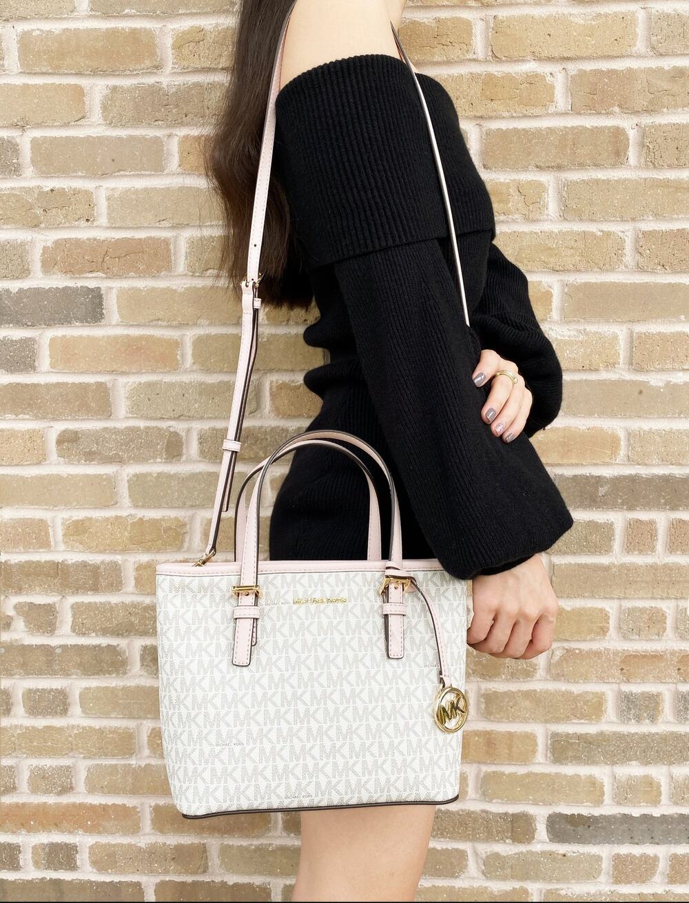 NWT Michael Kors women's Jet Set XS Top Zip Satchel Crossbody Vanilla Blush Pink
